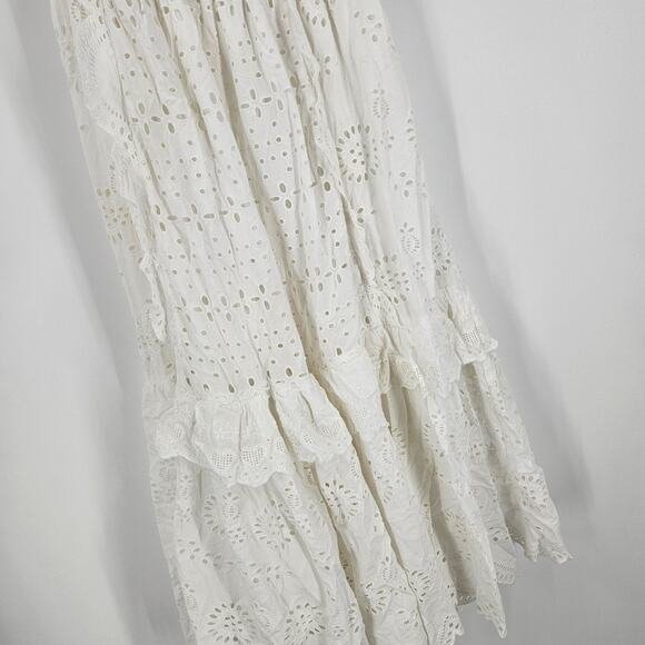 LoveShackFancy Antonella Dress White Embroidered Eyelet Ruffe Tiered Midi Size S - Picture 3 of 11